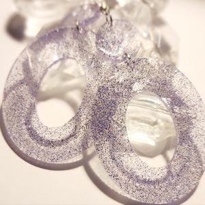 Handmade wide oval earrings (Purple) glittered.